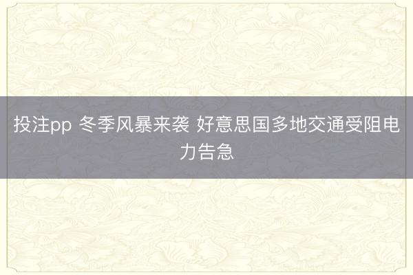投注pp 冬季风暴来袭 好意思国多地交通受阻电力告急