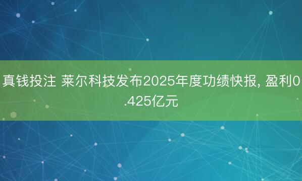 真钱投注 莱尔科技发布2025年度功绩快报, 盈利0.425亿元