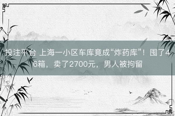 投注平台 上海一小区车库竟成“炸药库”!囤了46箱,卖了2700元,男人被拘留