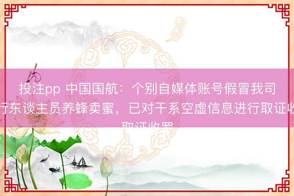 投注pp 中国国航：个别自媒体账号假冒我司航行东谈主员养蜂卖蜜，已对干系空虚信息进行取证收罗