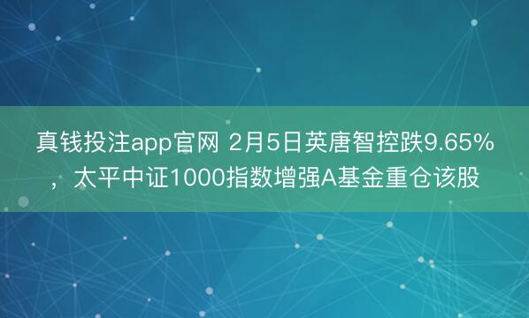 真钱投注app官网 2月5日英唐智控跌9.65%，太平中证1000指数增强A基金重仓该股