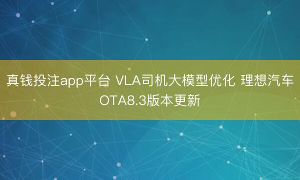 真钱投注app平台 VLA司机大模型优化 理想汽车OTA8.3版本更新