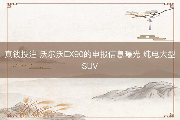 真钱投注 沃尔沃EX90的申报信息曝光 纯电大型SUV