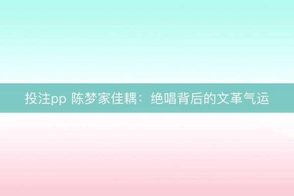 投注pp 陈梦家佳耦：绝唱背后的文革气运