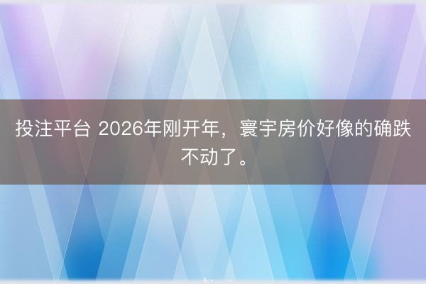 投注平台 2026年刚开年,寰宇房价好像的确跌不动了。