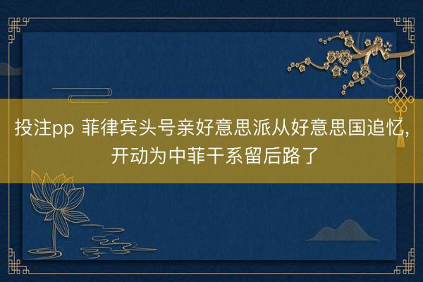 投注pp 菲律宾头号亲好意思派从好意思国追忆， 开动为中菲干系留后路了