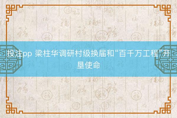 投注pp 梁柱华调研村级换届和“百千万工程”开垦使命