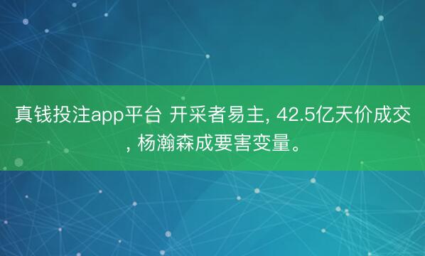 真钱投注app平台 开采者易主， 42.5亿天价成交， 杨瀚森成要害变量。
