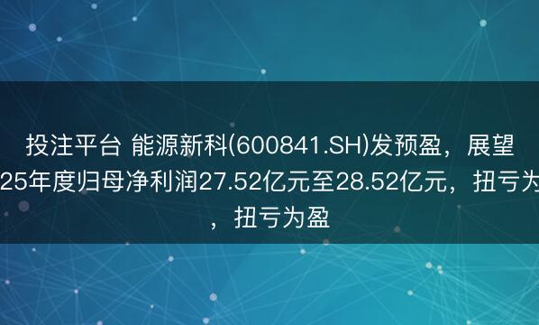 投注平台 能源新科(600841.SH)发预盈，展望2025年度归母净利润27.52亿元至28.52亿元，扭亏为盈