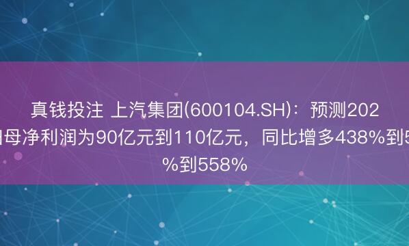 真钱投注 上汽集团(600104.SH):预测2025年归母净利润为90亿元到110亿元,同比增多438%到558%