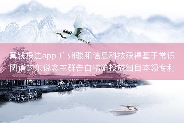 真钱投注app 广州骏和信息科技获得基于常识图谱的东说念主群告白精确投放细目本领专利