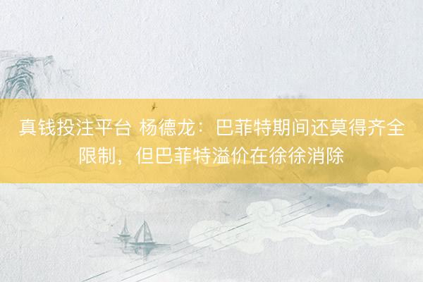 真钱投注平台 杨德龙：巴菲特期间还莫得齐全限制，但巴菲特溢价在徐徐消除