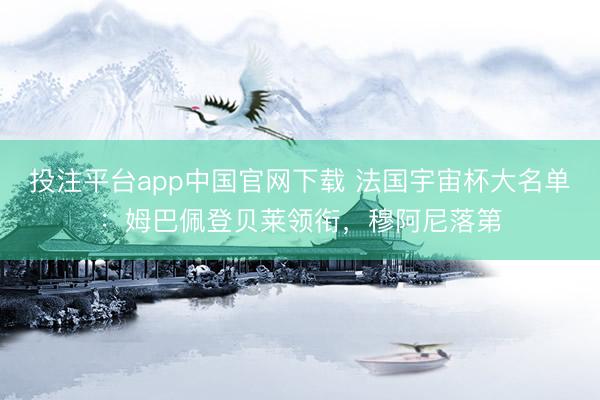 投注平台app中国官网下载 法国宇宙杯大名单：姆巴佩登贝莱领衔，穆阿尼落第