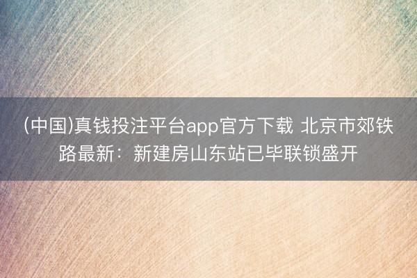 (中国)真钱投注平台app官方下载 北京市郊铁路最新：新建房山东站已毕联锁盛开