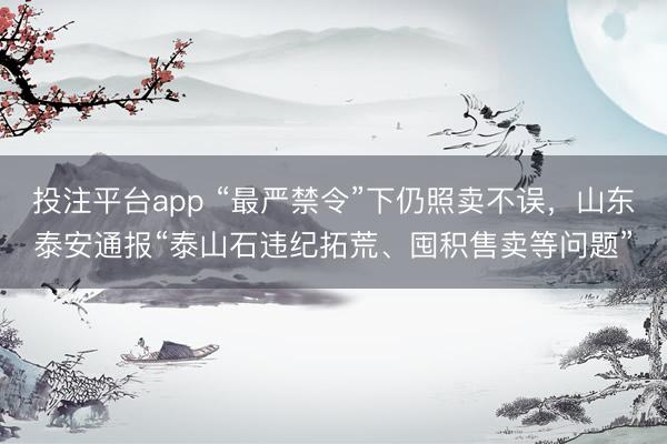 投注平台app “最严禁令”下仍照卖不误，山东泰安通报“泰山石违纪拓荒、囤积售卖等问题”