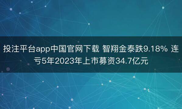 投注平台app中国官网下载 智翔金泰跌9.18% 连亏5年2023年上市募资34.7亿元