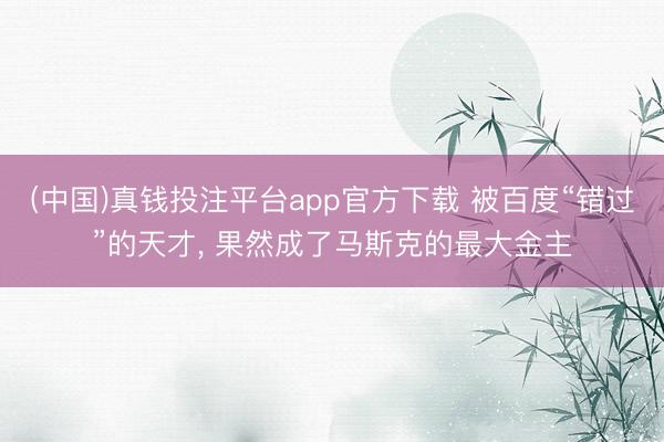 (中国)真钱投注平台app官方下载 被百度“错过”的天才， 果然成了马斯克的最大金主