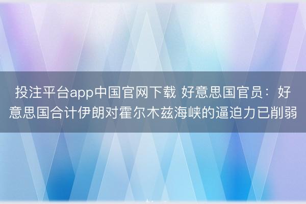 投注平台app中国官网下载 好意思国官员：好意思国合计伊朗对霍尔木兹海峡的逼迫力已削弱